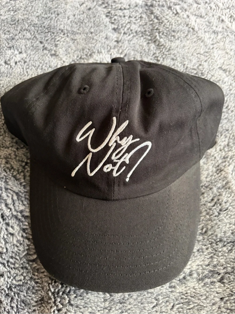 Why Not? Black Embroidered Baseball Cap